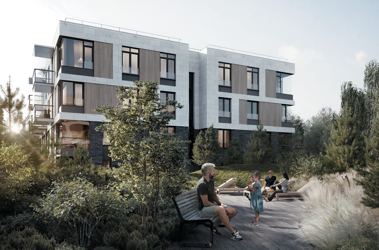 Современная архитектура жилого комплекса Репин - апартаменты бизнес-класса с деревянными террасами у Финского залива